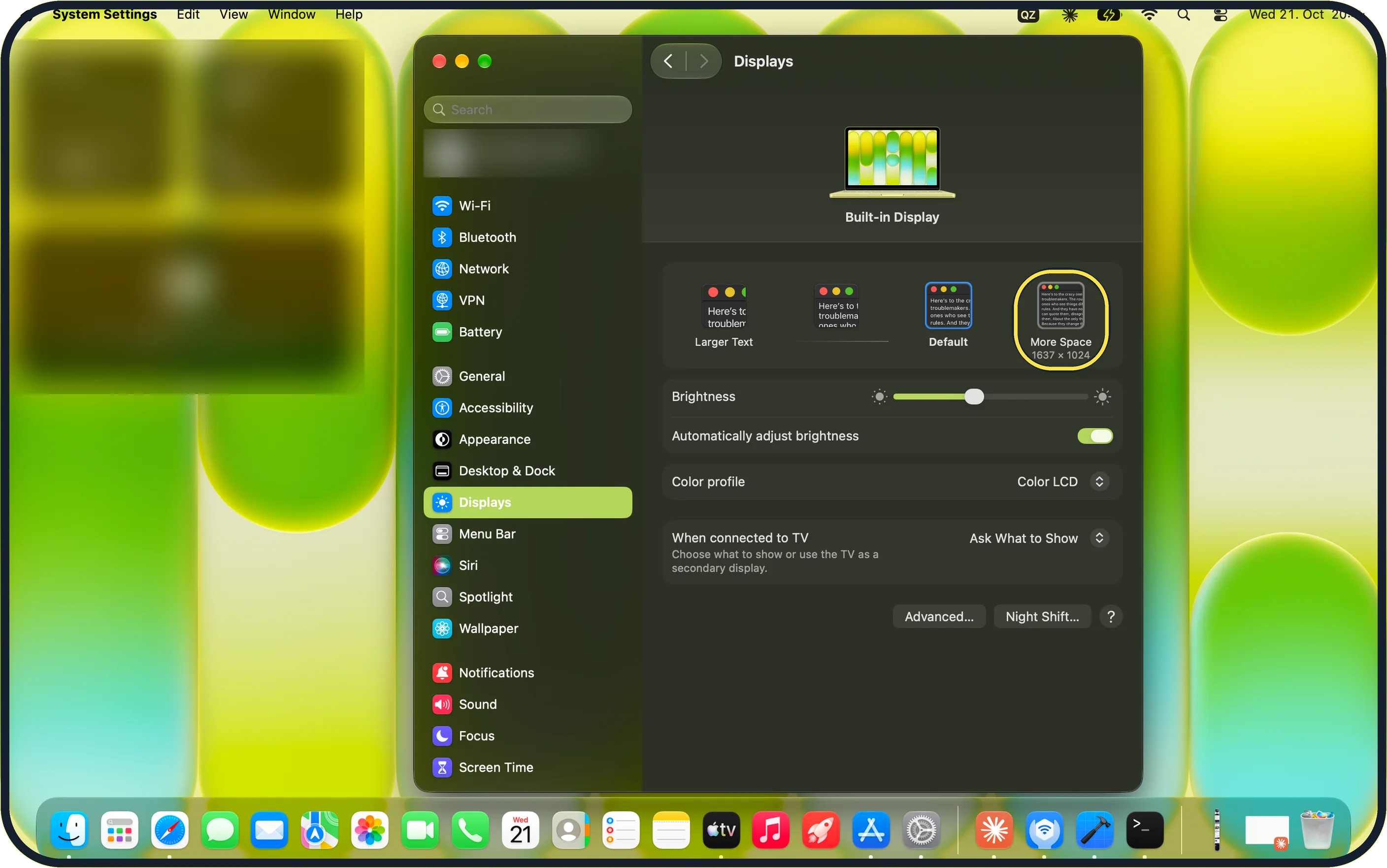 Mac screenshot: Click a resolution