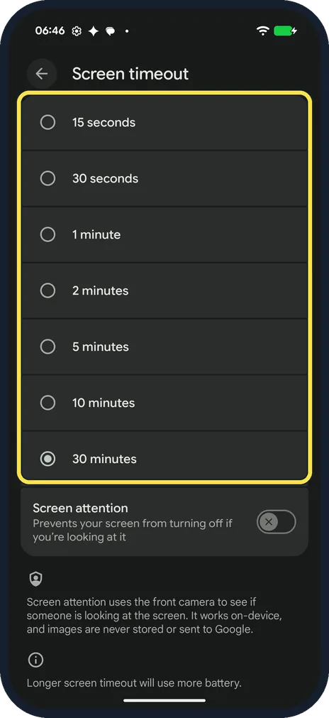 Android screenshot: Pick a time