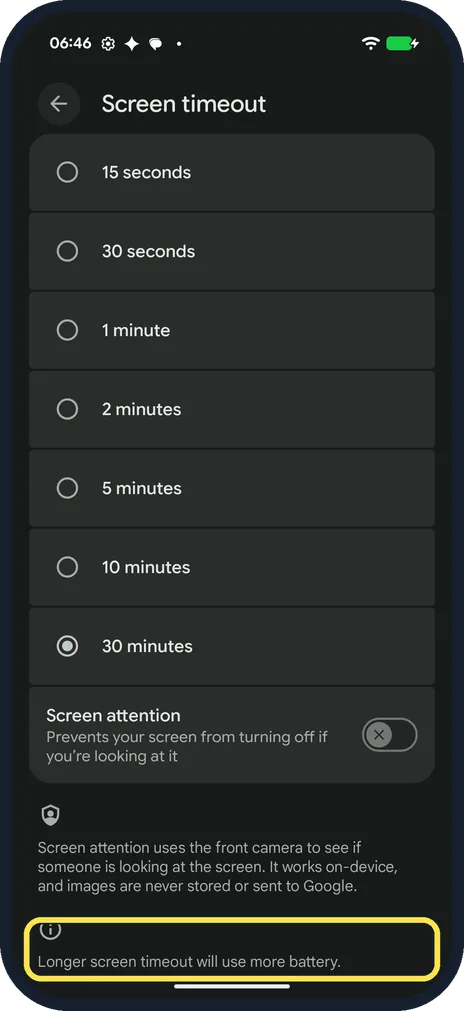 Android screenshot: Mind the battery