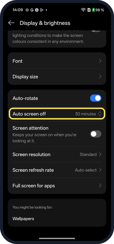 Screenshot from the guide: How to change the screen timeout on a OnePlus (OxygenOS 16)