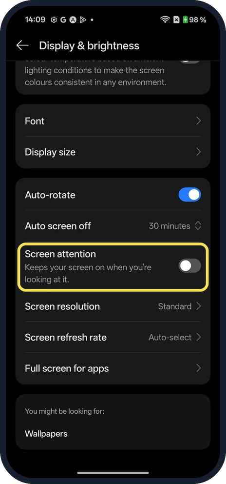 Android screenshot: Keep it on while you look