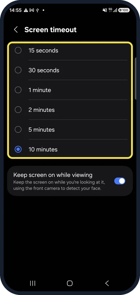Android screenshot: Pick a time