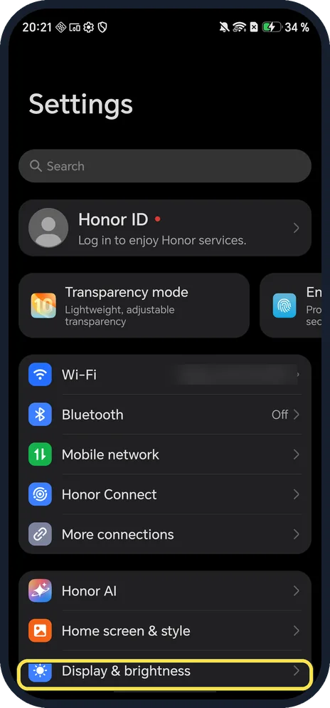 Screenshot from the guide: How to change the screen timeout on an HONOR phone (Sleep)