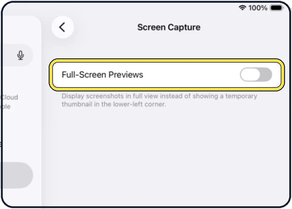 iPad screenshot: Set Full-Screen Previews