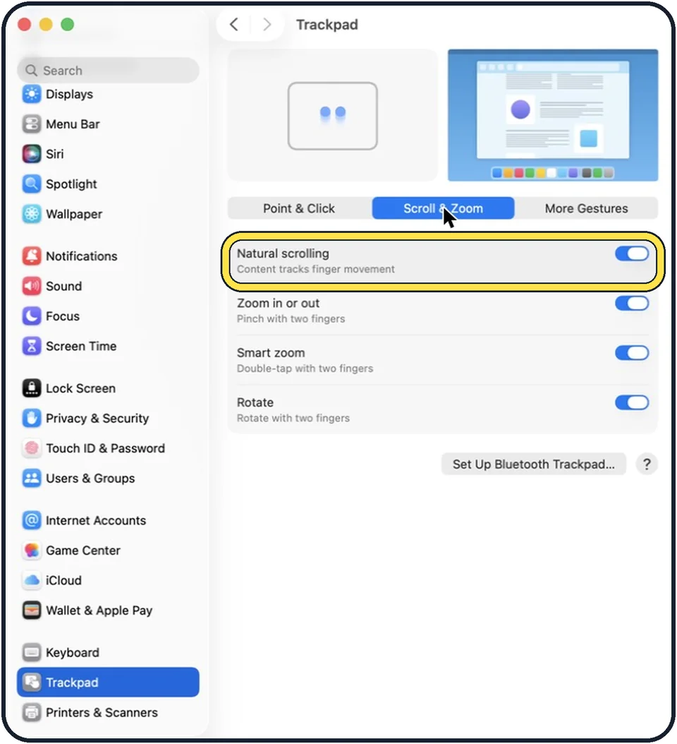 Mac screenshot: Switch Natural scrolling off