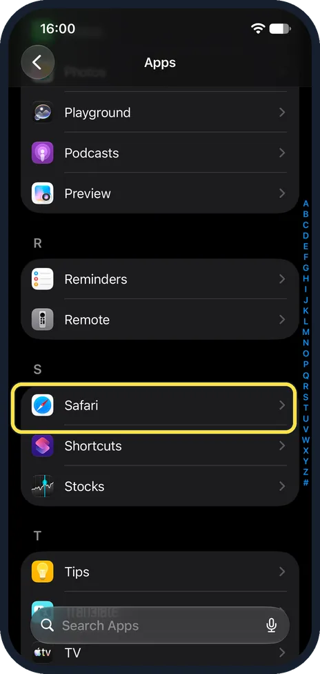 Screenshot from the guide: How to change the search engine in Safari on an iPhone