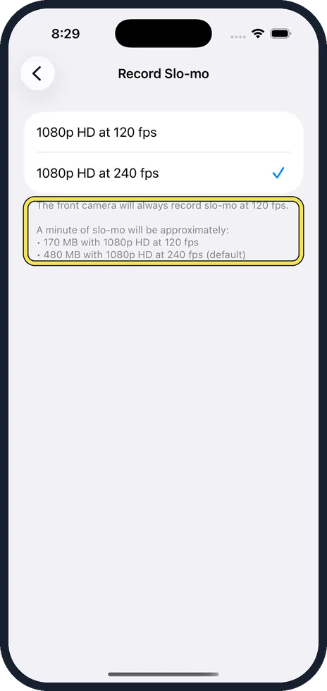 iPhone screen: Compare the file sizes