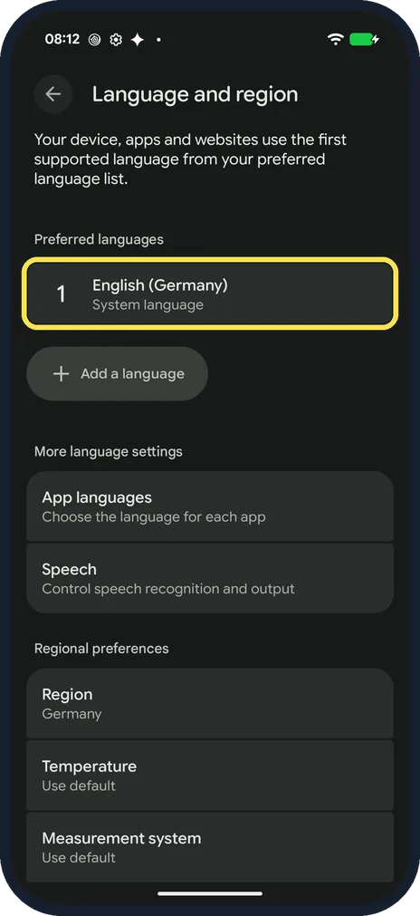 Android screenshot: Check the list