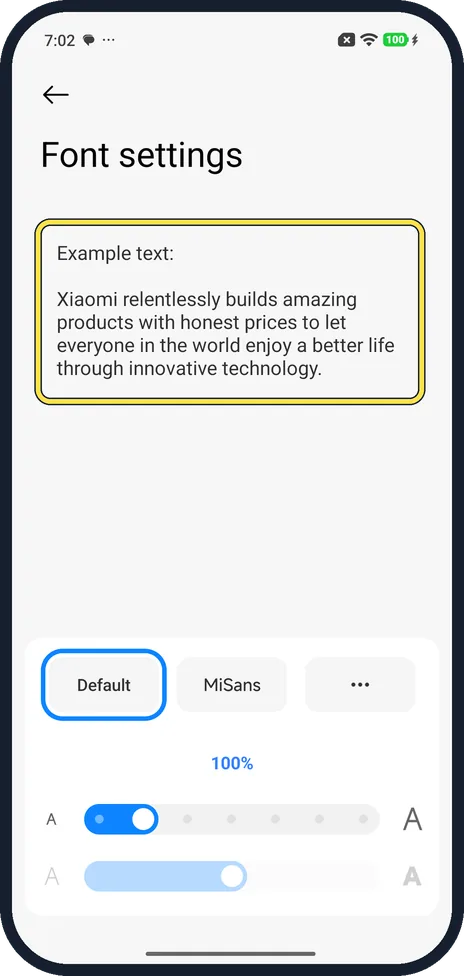 Android screenshot: Watch the example text