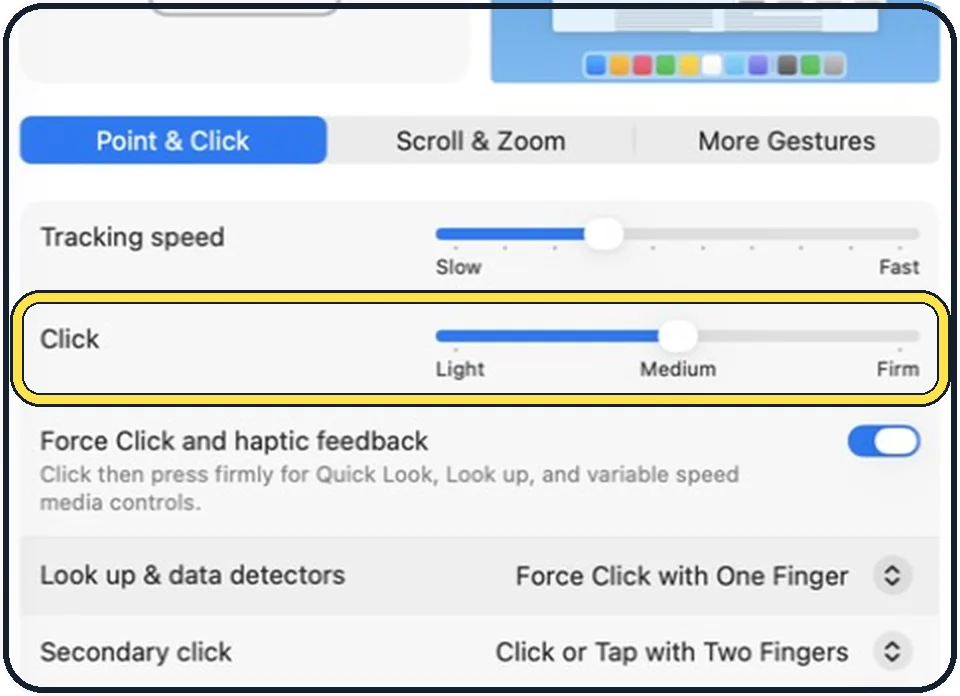 Mac screenshot: Set how firmly you must press