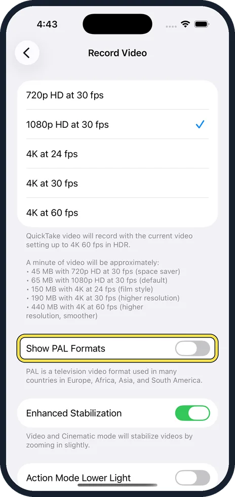 iPhone screen: Europe: consider PAL formats