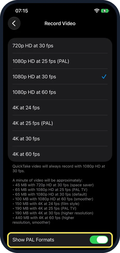 iPhone screen: Europe: consider PAL formats