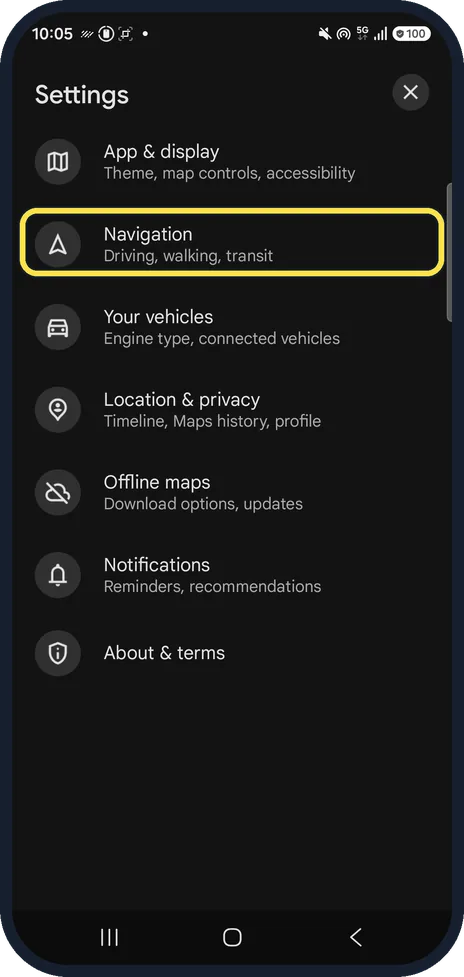 Android screenshot: Tap Navigation