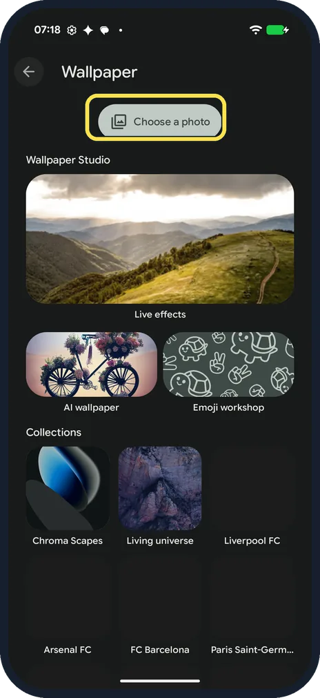 Android screenshot: Use your own photo