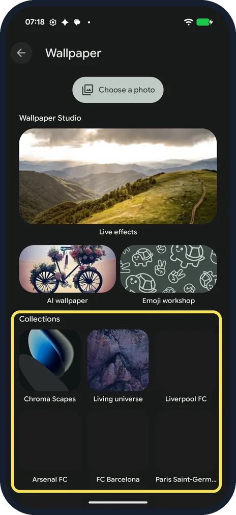 Android screenshot: Or pick from a collection