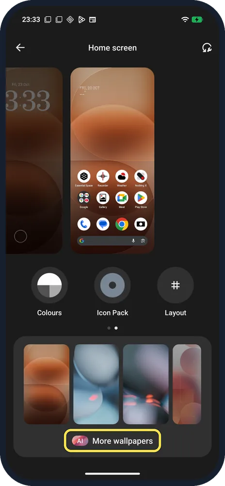 Android screenshot: Tap More wallpapers