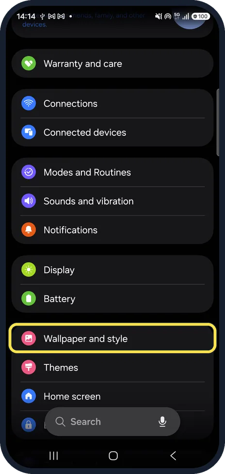Screenshot from the guide: How to change the wallpaper on a Samsung Galaxy (One UI 9)