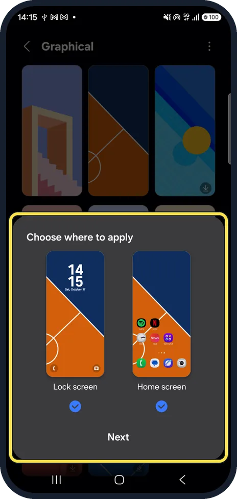 Android screenshot: Choose where to apply
