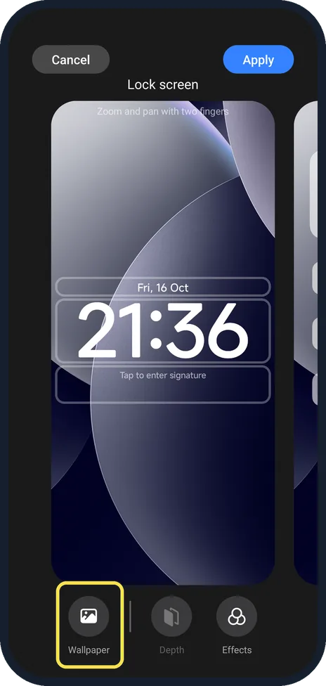 Android screenshot: For the lock screen