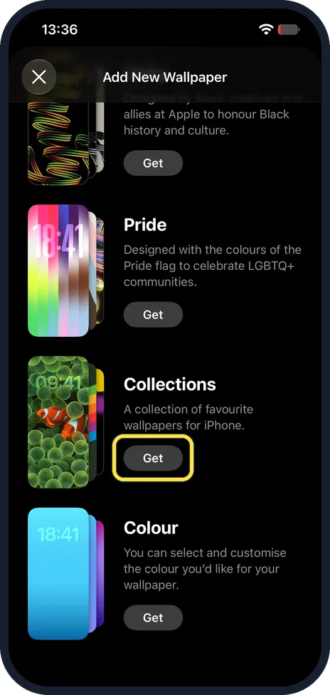iPhone screen: Tap Get under a style