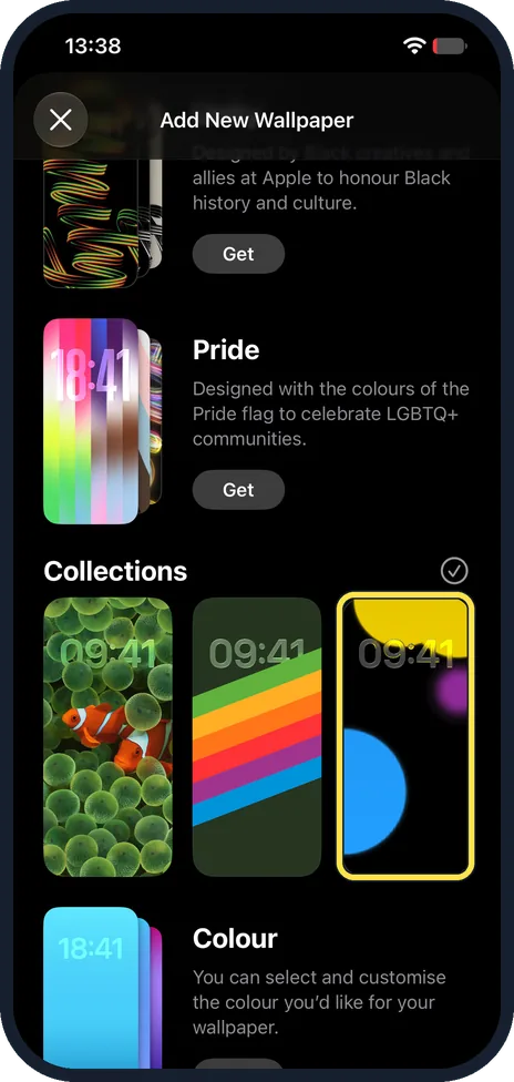 iPhone screen: Tap a wallpaper