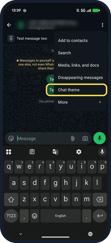 Android screenshot: Tap Chat theme