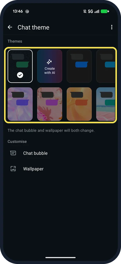 Android screenshot: Pick a theme