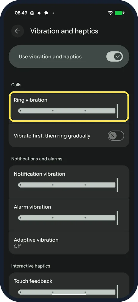 Android screenshot: Ring vibration