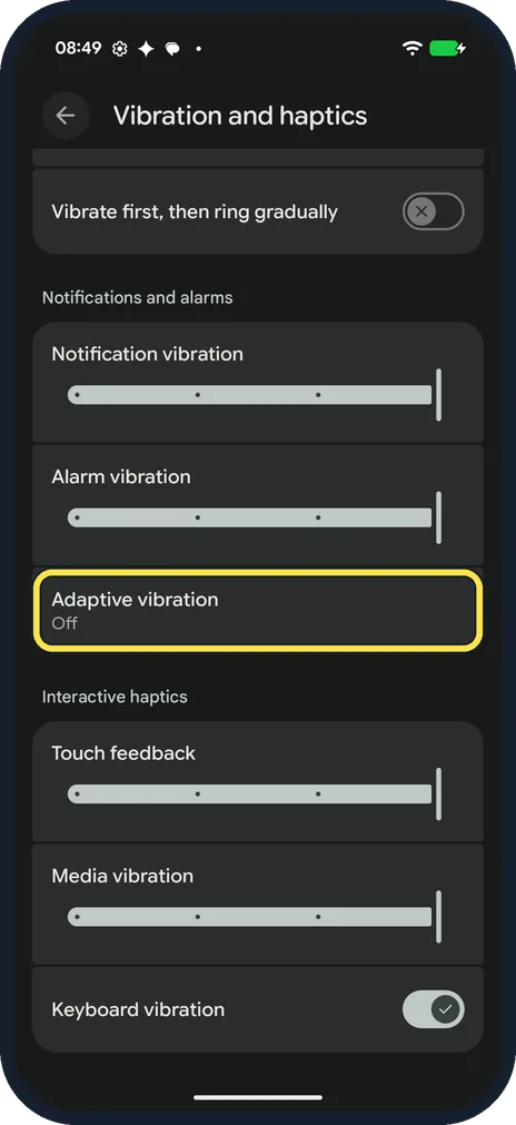 Android screenshot: Adaptive vibration