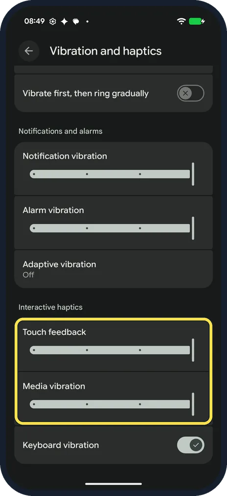 Android screenshot: Touch and media