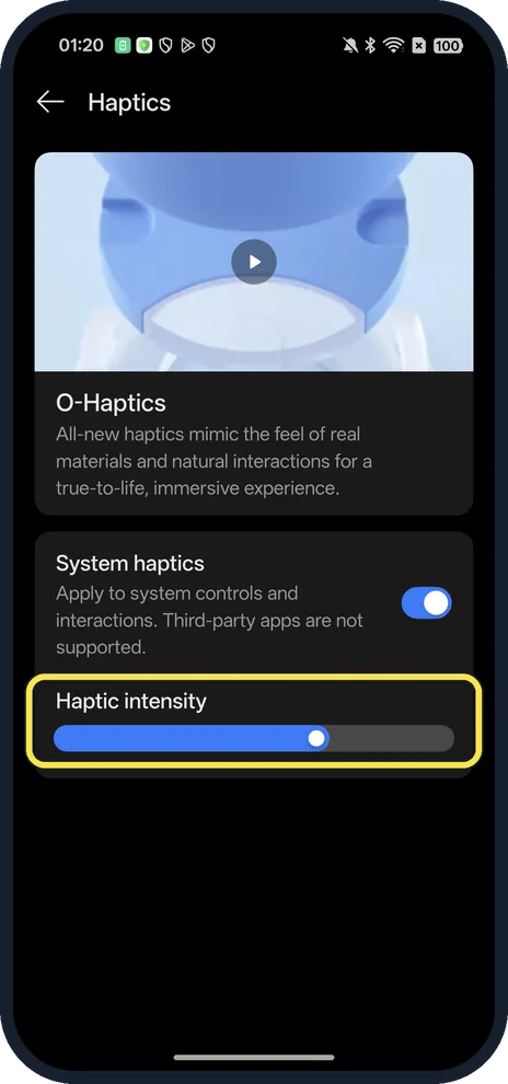 Screenshot from the guide: How to change vibration and haptics on an OPPO phone (ColorOS 16)