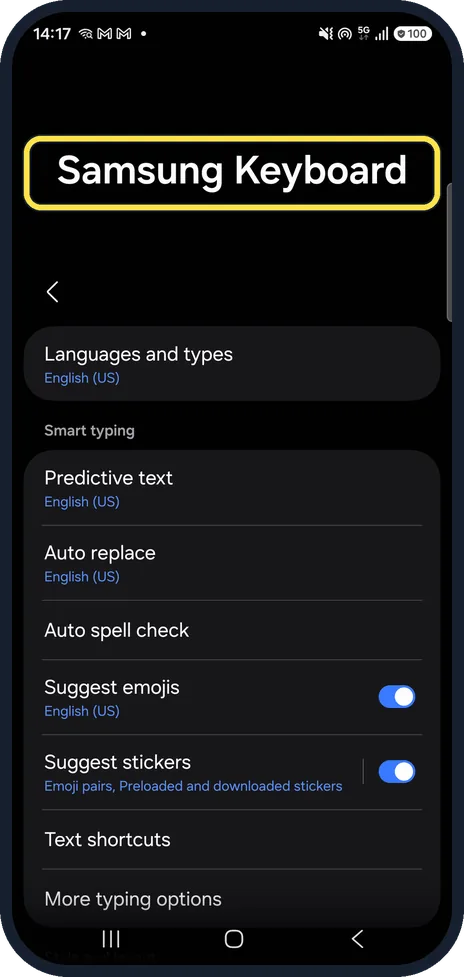 Screenshot from the guide: How to change voice input on the Samsung Keyboard (One UI 9)