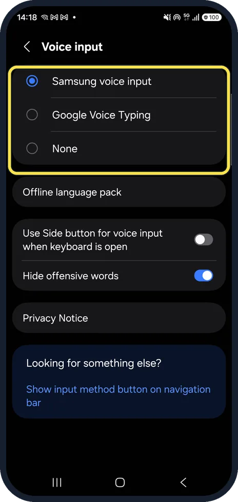 Android screenshot: Choose the service