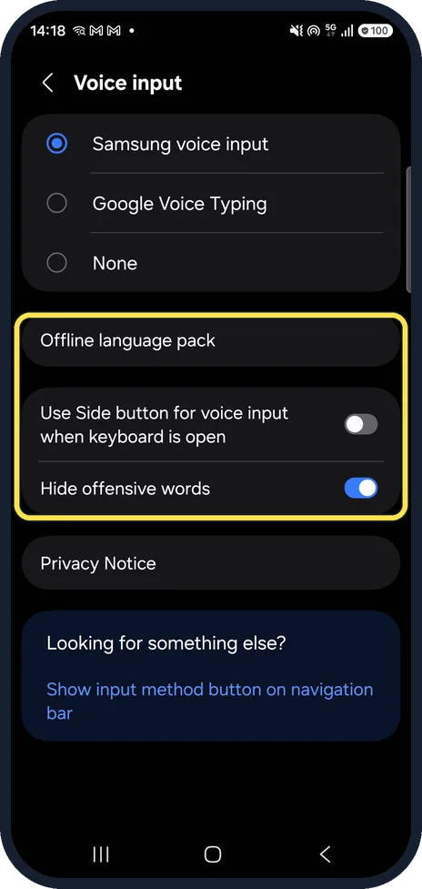 Android screenshot: Check the other options