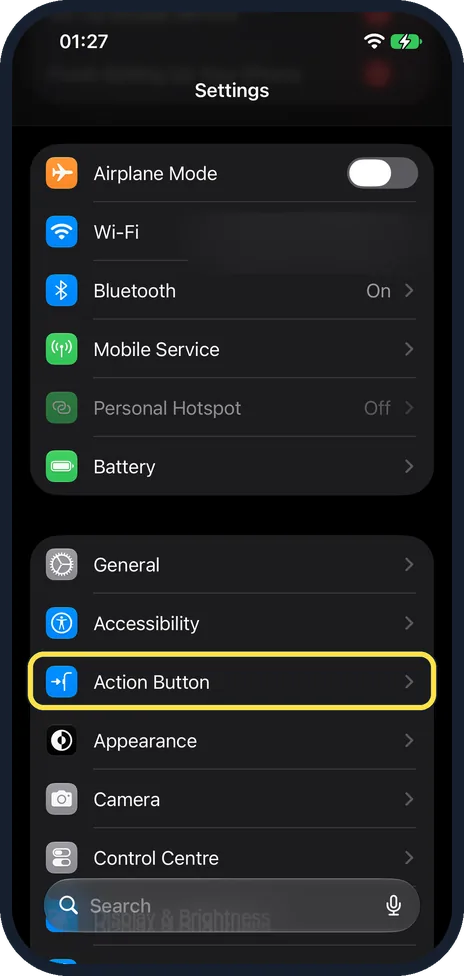 Screenshot from the guide: How to change what the Action button does on an iPhone