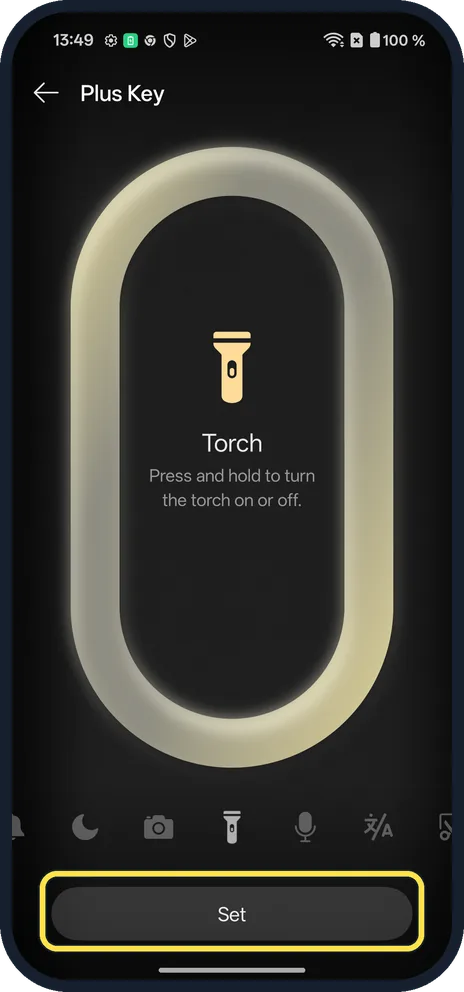 Android screenshot: Tap Set