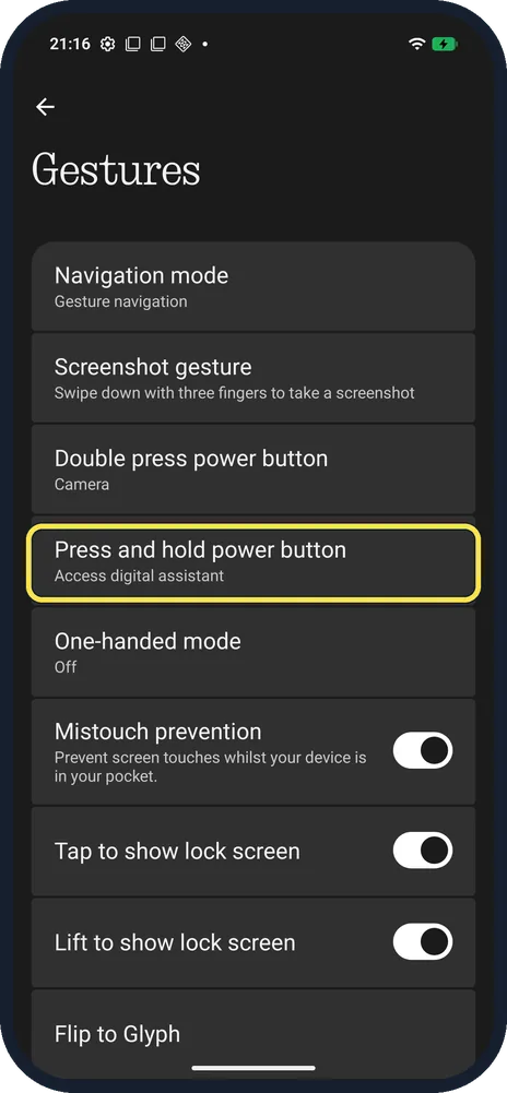 Android screenshot: Tap Press and hold power button