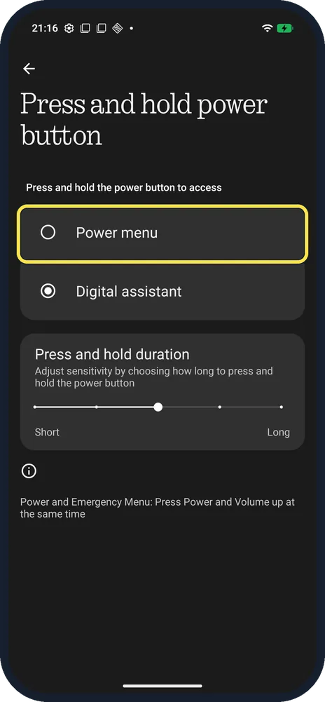 Android screenshot: Choose Power menu