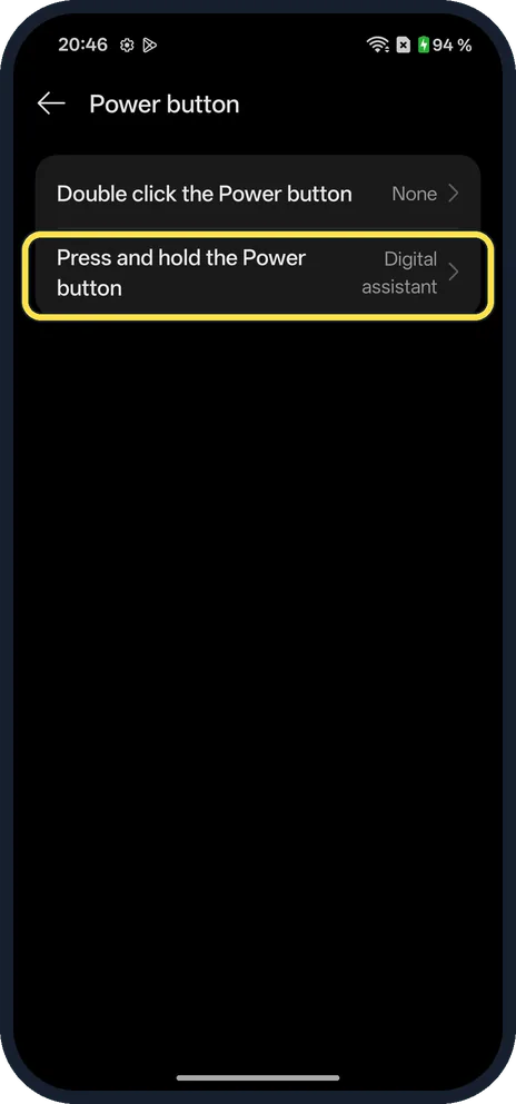 Android screenshot: Check the settings