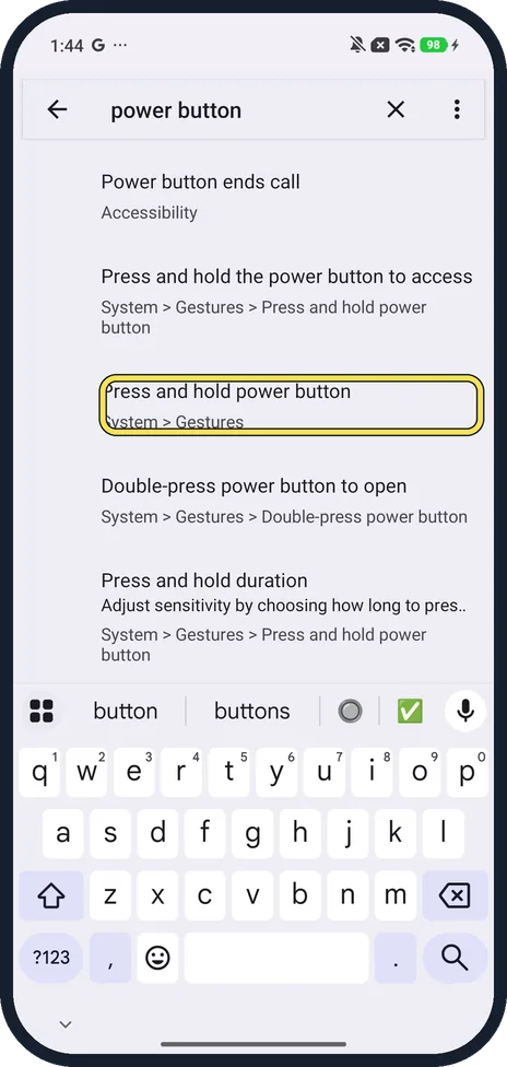 Screenshot from the guide: How to change what the power button does on a Xiaomi phone (HyperOS 3)