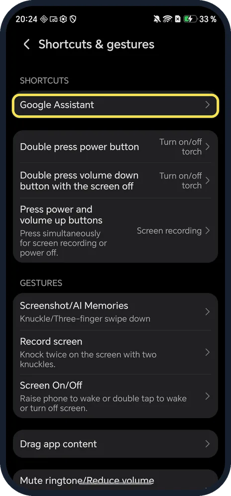 Android screenshot: Tap Google Assistant