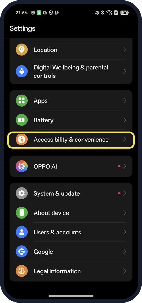 Screenshot from the guide: How to change what the power button does on an OPPO phone