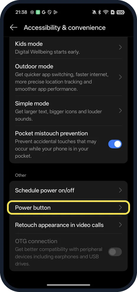 Android screenshot: Tap Power button