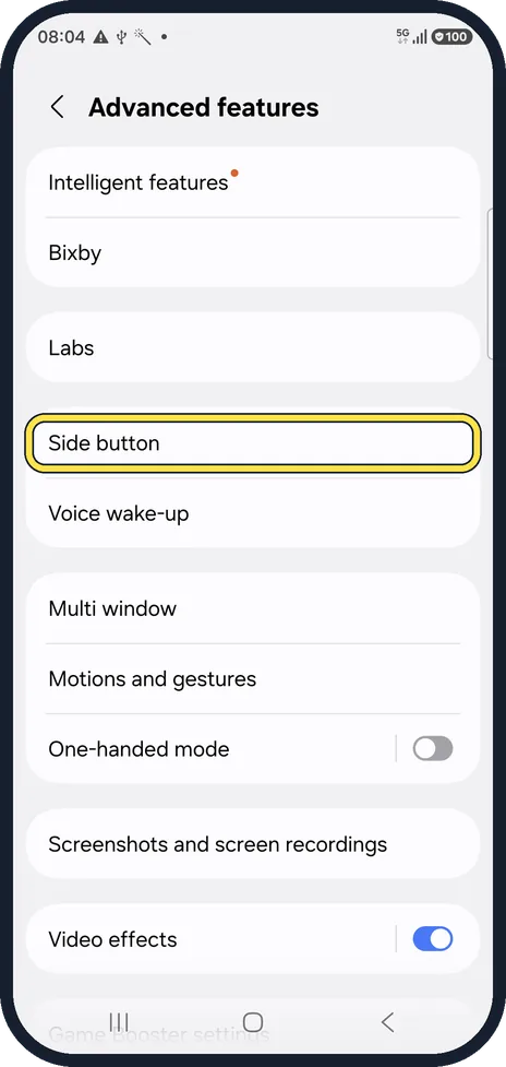 Android screenshot: Tap Side button