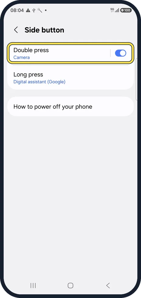 Android screenshot: Choose the double press