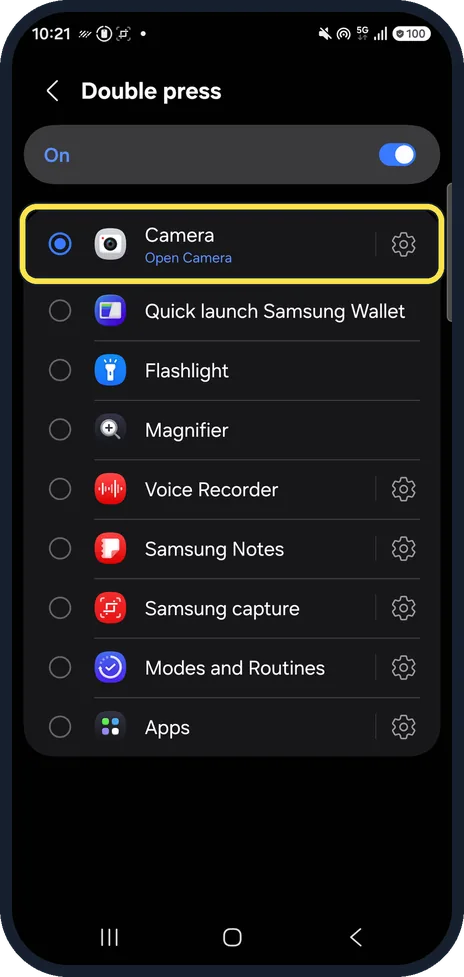 Android screenshot: Choose the double press