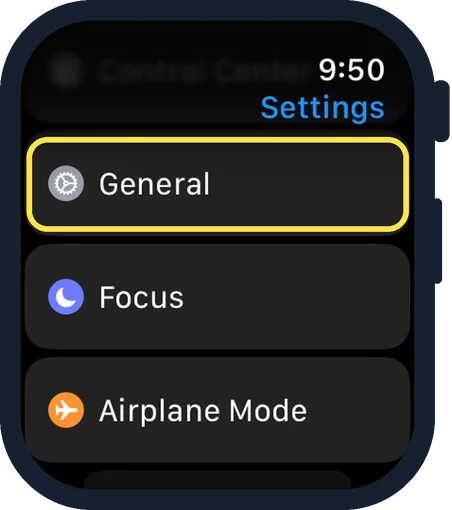 Apple Watch screen: Tap General