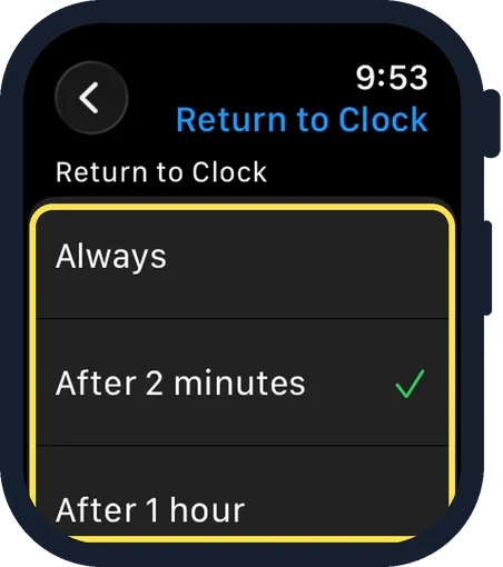 Apple Watch screen: Choose a time