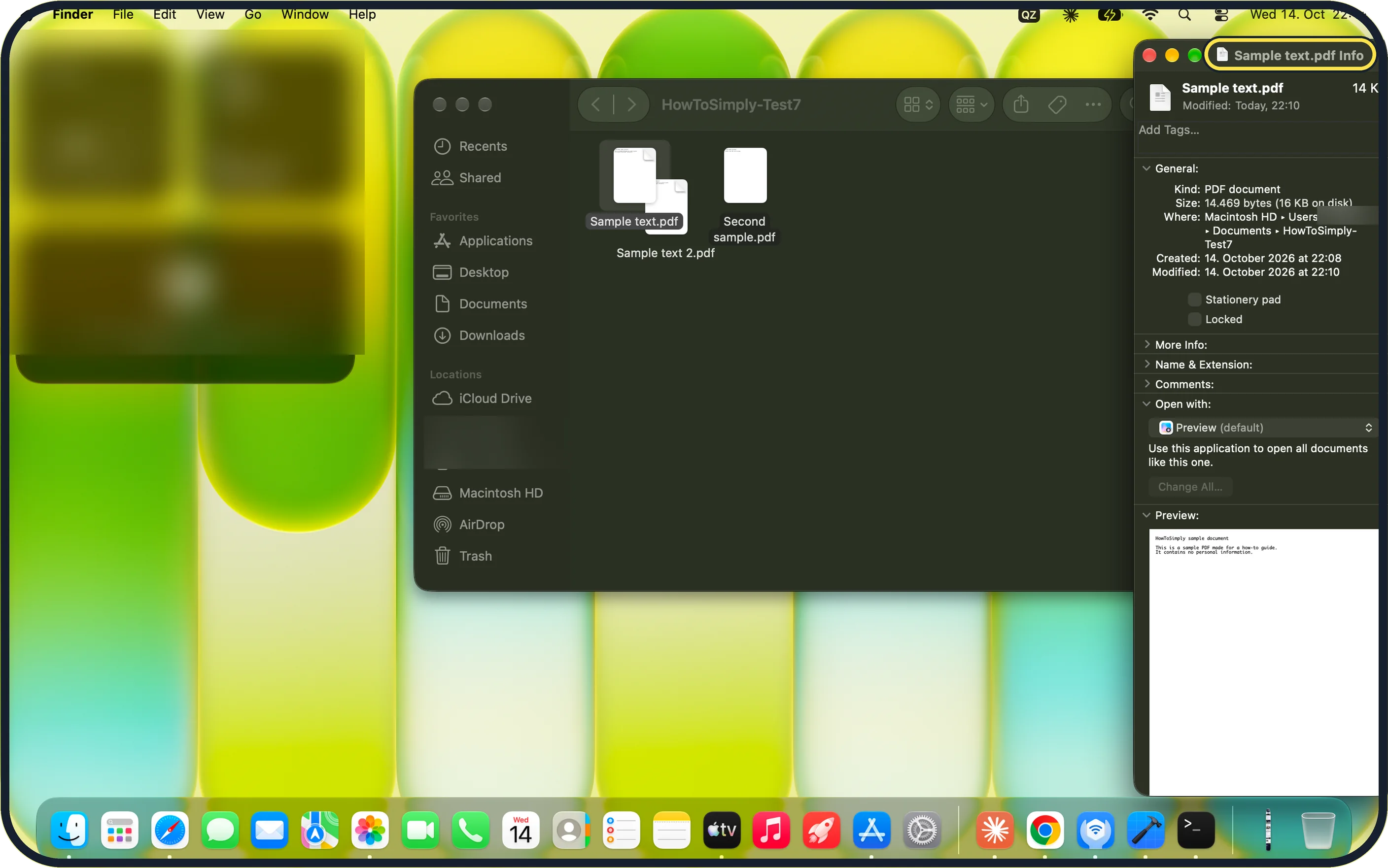 Mac screenshot: Control-click the file and choose Get Info