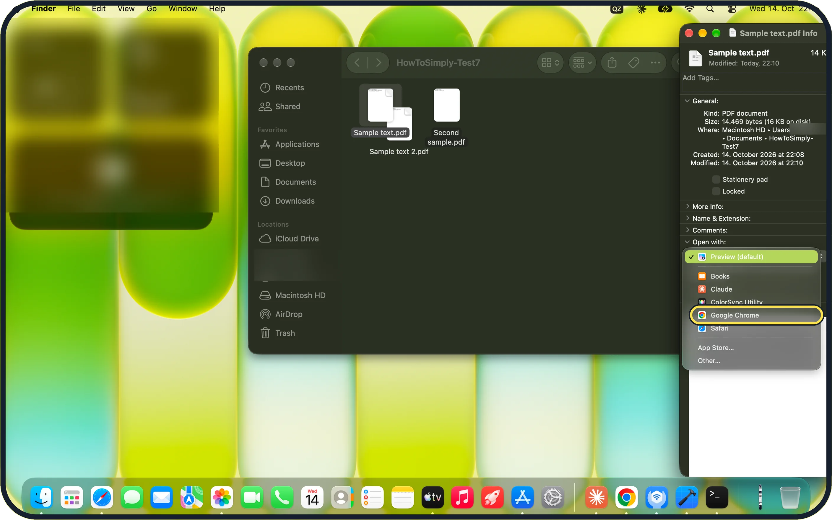 Mac screenshot: Choose the app under Open with